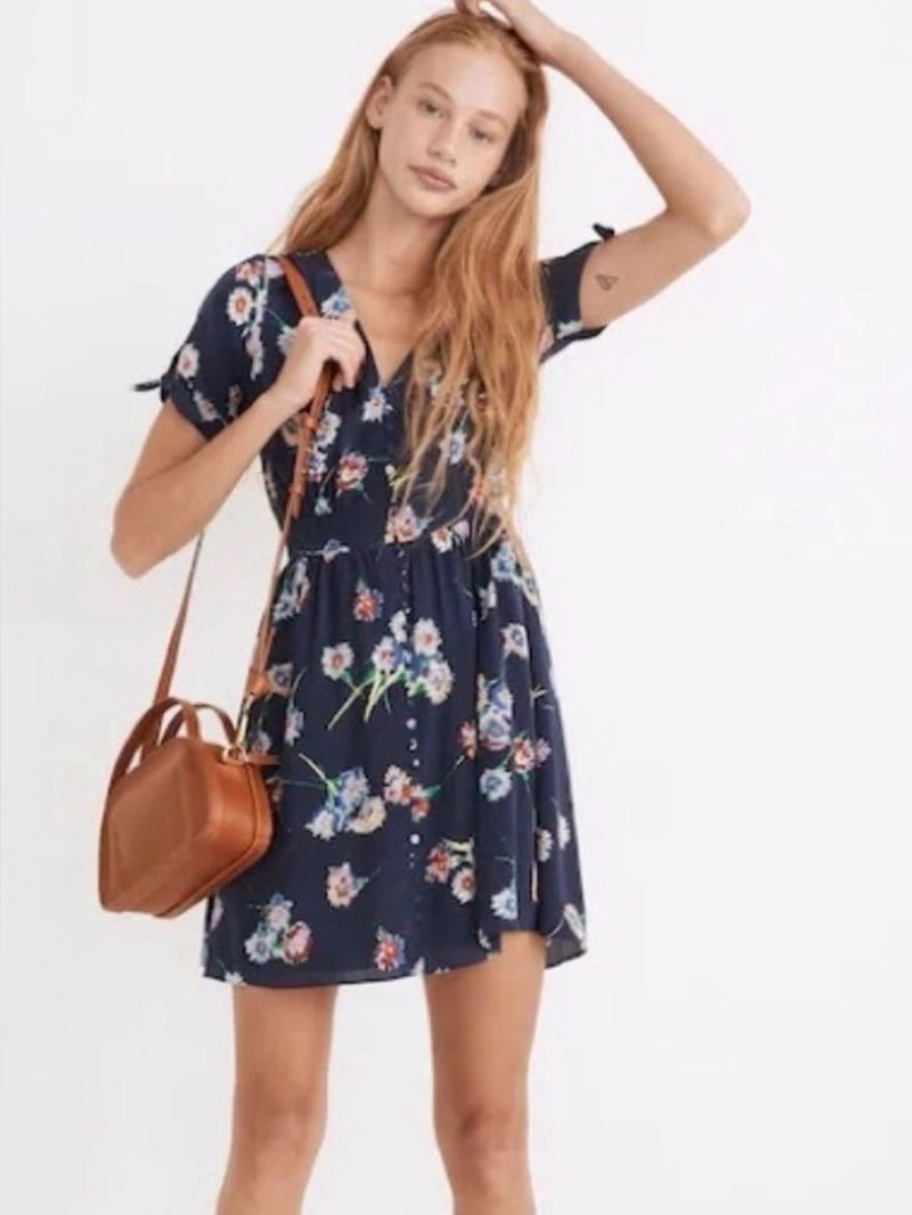 Madewell Navy Floral Dress 100% silk